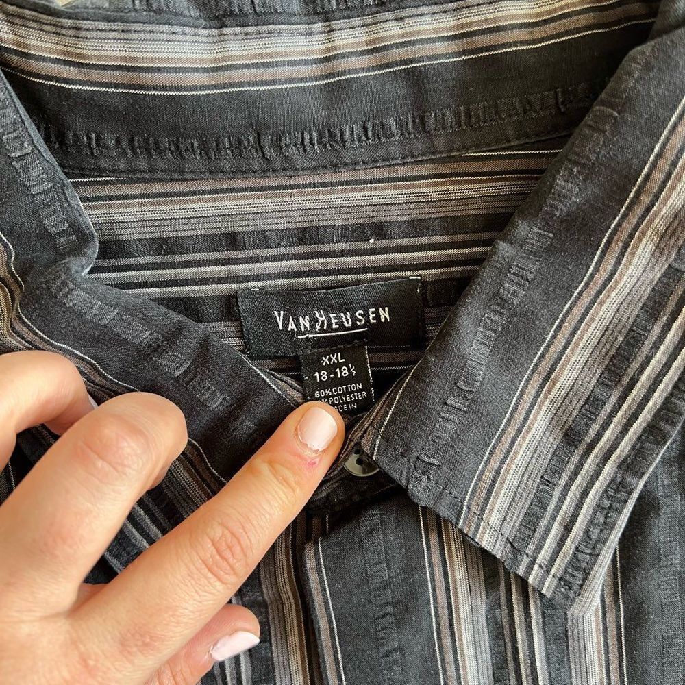Van Heusen Grey Stripped Collared Button Up - Picture 2 of 3